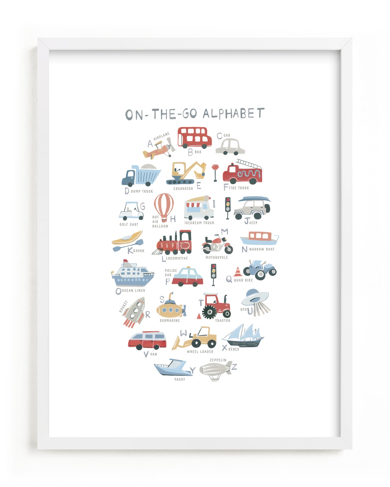 "Transportation Alphabet" by Teju Reval in beautiful frame options and a variety of sizes.