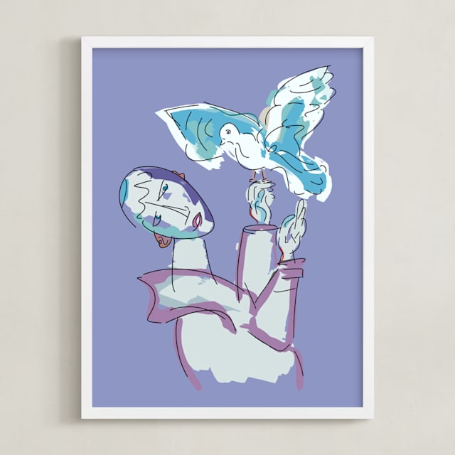 "Peace Bird" - Art Print in China Blue by Stuart Heir - Framed