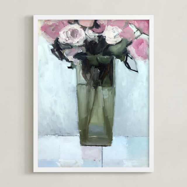 "Pink Flowers" - Art Print in Sweet Pink by Hadas Tal - Framed