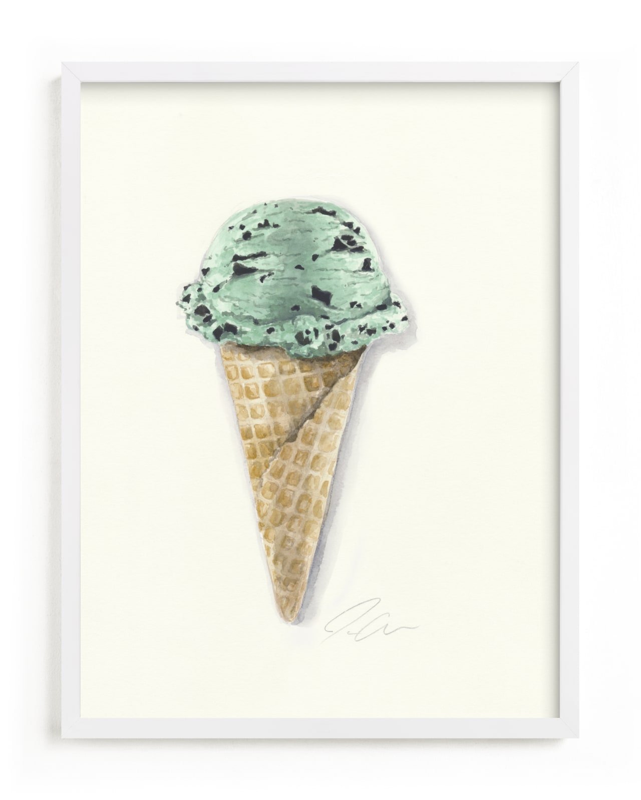 This is a colorful kids wall art by Jackie Graham called Mint Chip Cone.