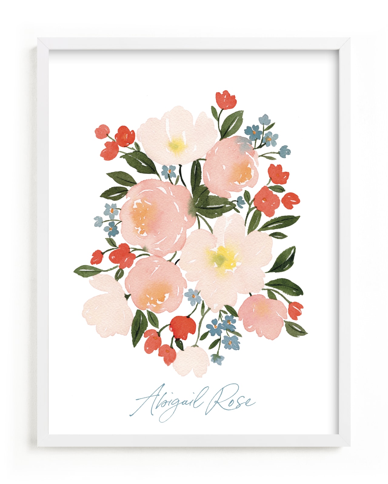 This is a white nursery wall art by Kelsey Carlson called Poppies & Roses.