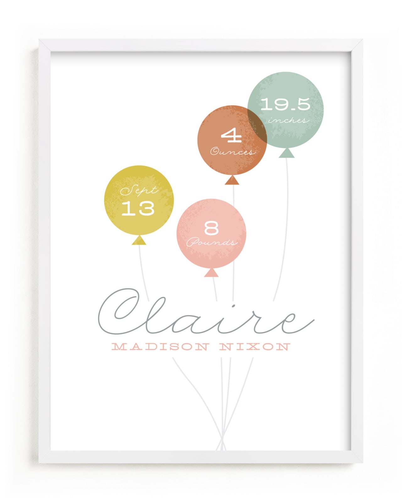 This is a blue, colorful, pink nursery wall art by Stacey Meacham called Baby balloons.