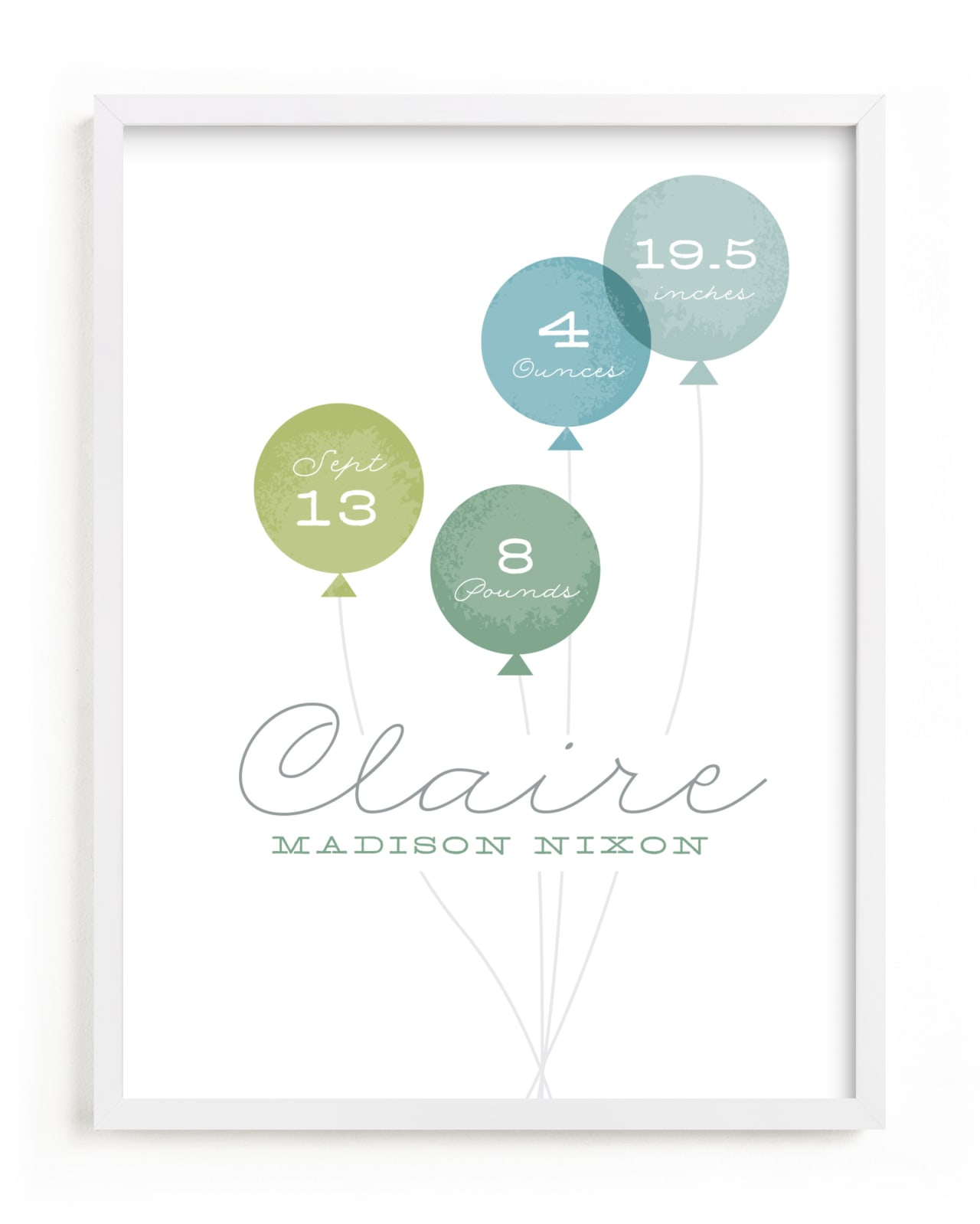 This is a blue nursery wall art by Stacey Meacham called Baby balloons.