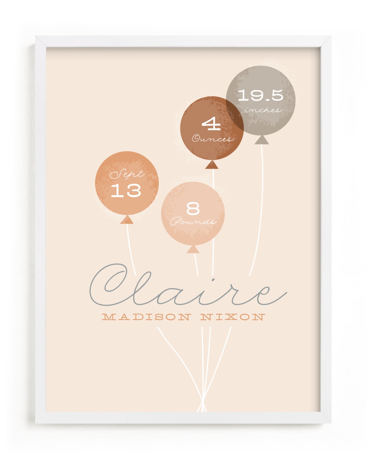 This is a brown nursery wall art by Stacey Meacham called Baby balloons.