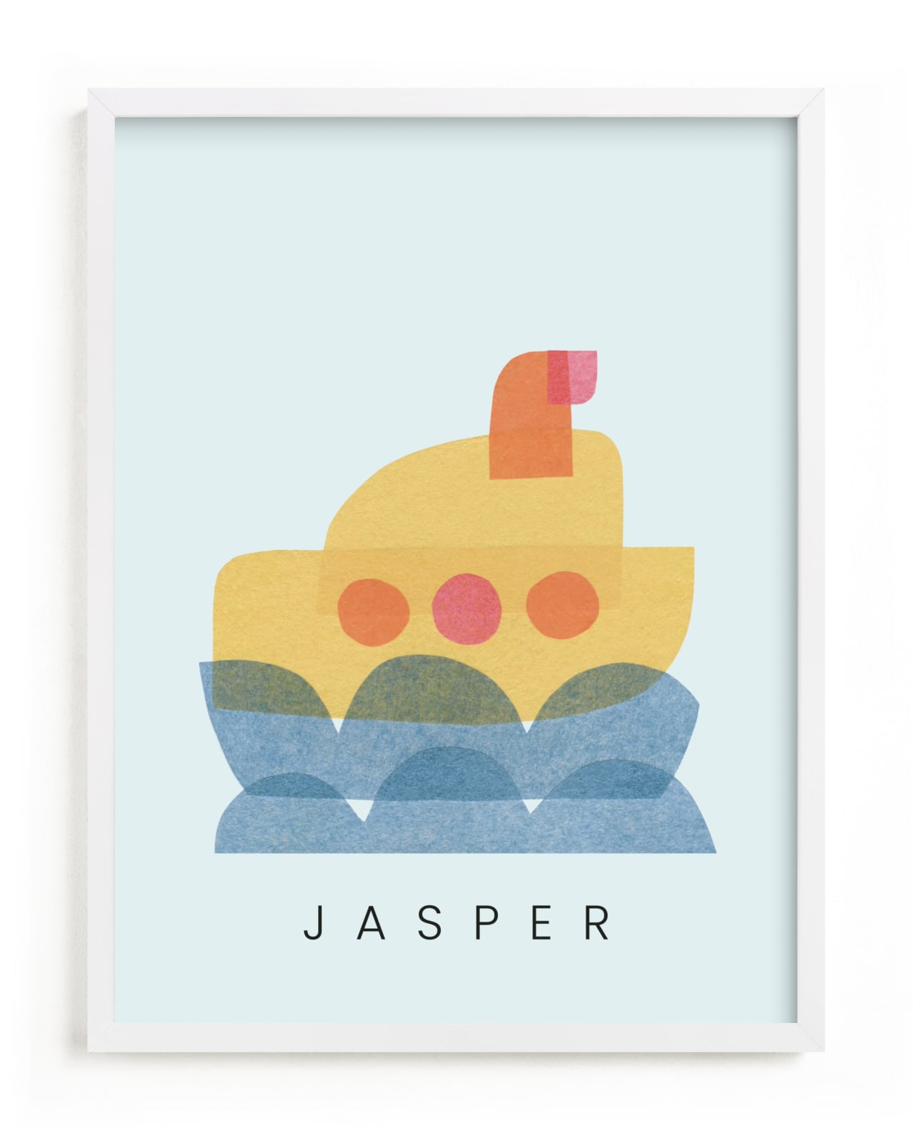 This is a blue nursery wall art by Carrie Moradi called paper submarine.
