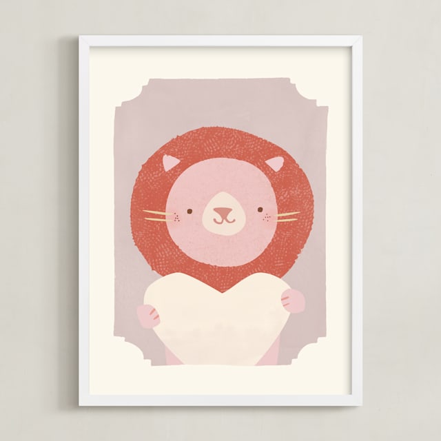 "Valentine Zoo Lion" - Art Print in Purple by Lori Wemple - Framed