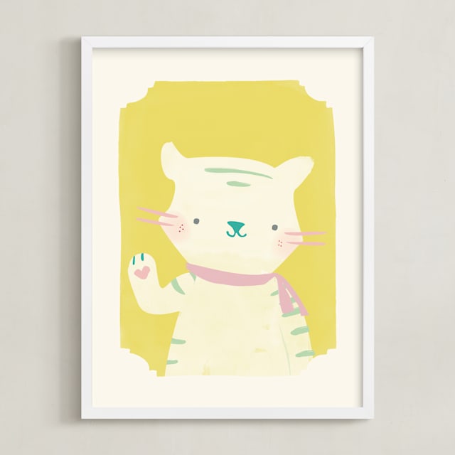 "Valentine Zoo Tiger" - Art Print in Yellow by Lori Wemple - Framed