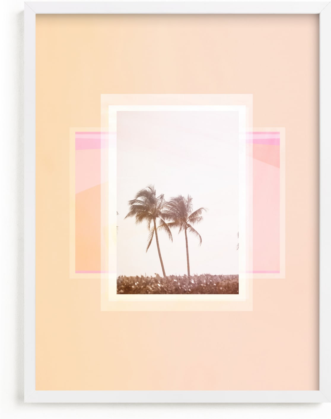 This is a pink kids wall art by Dawn Smith called Sweet summer palms..