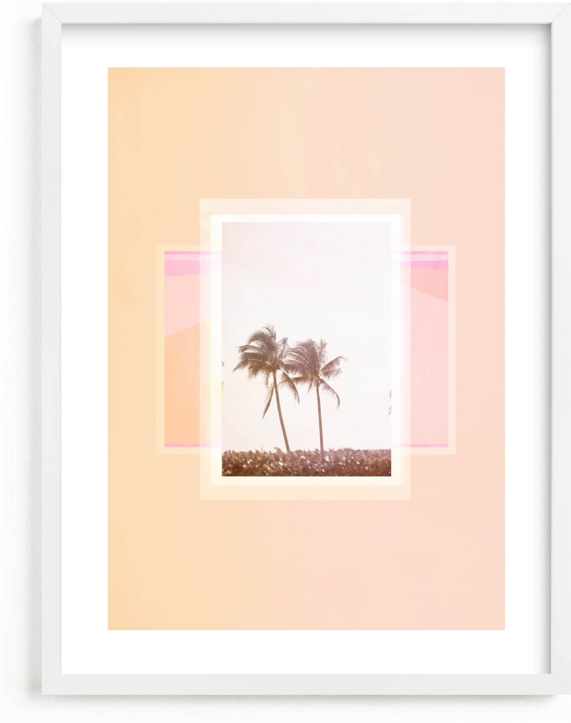 This is a pink, orange kids wall art by Dawn Smith called Sweet summer palms..