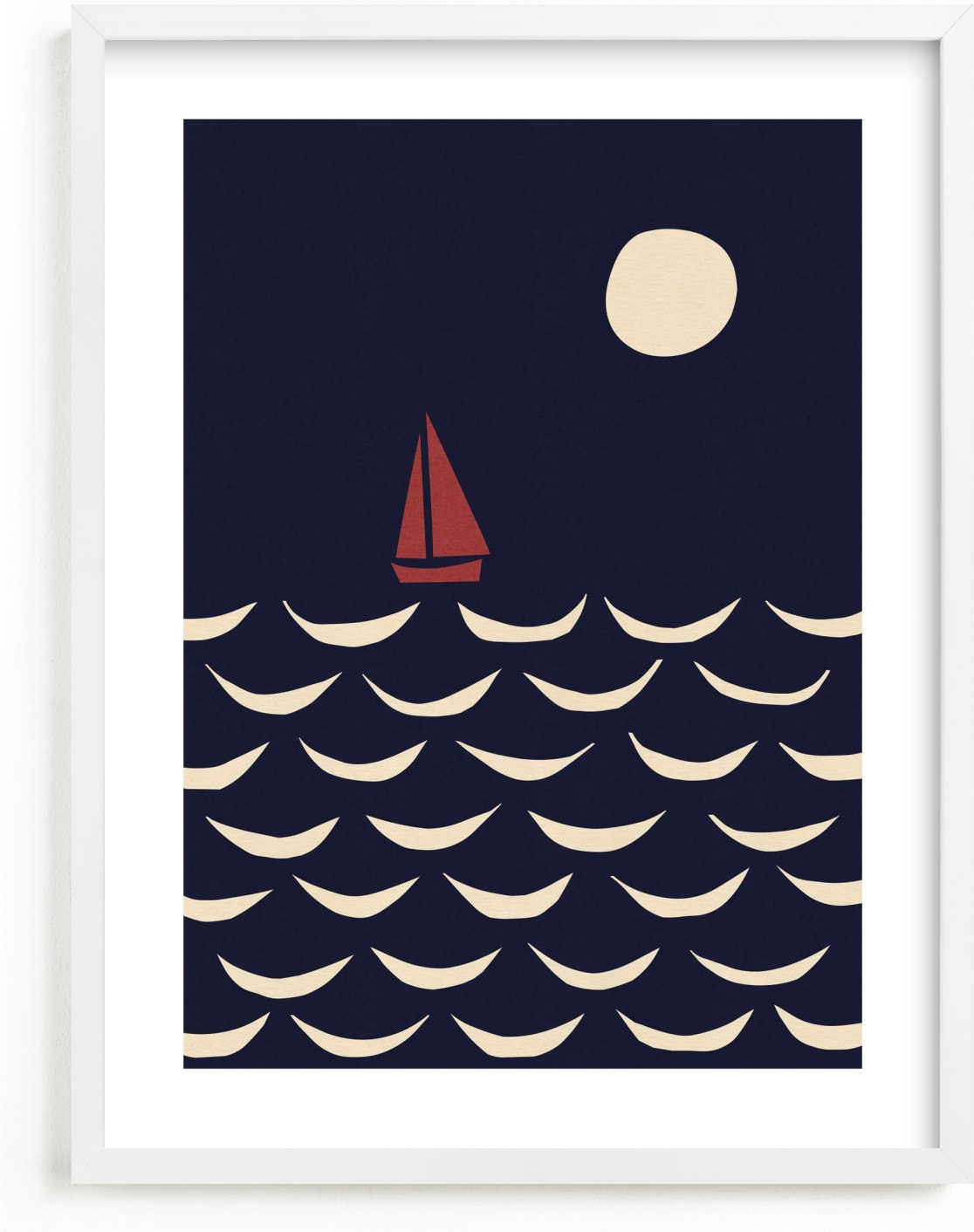 This is a blue, beige, red kids wall art by Alisa Galitsyna called Little Boat.