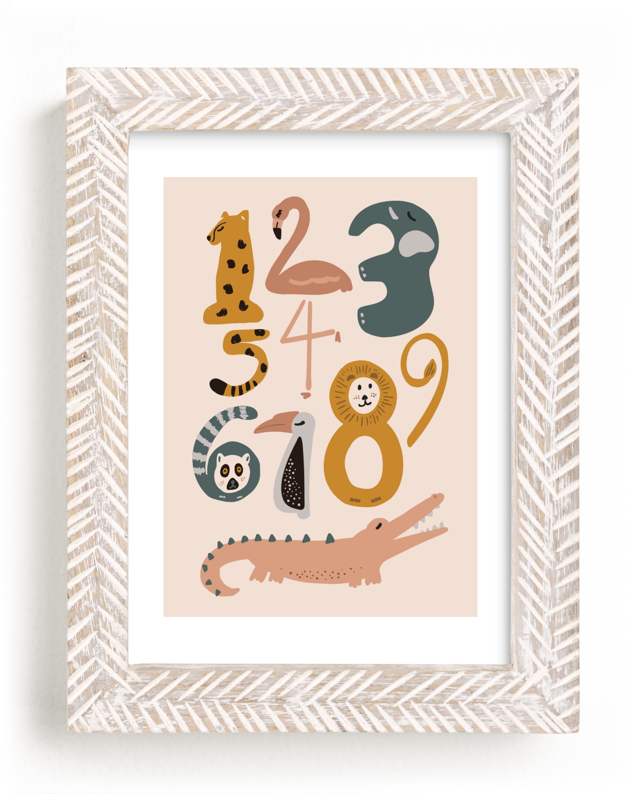 "Safari Friends Numerals" by Jenna Holcomb in beautiful frame options and a variety of sizes.