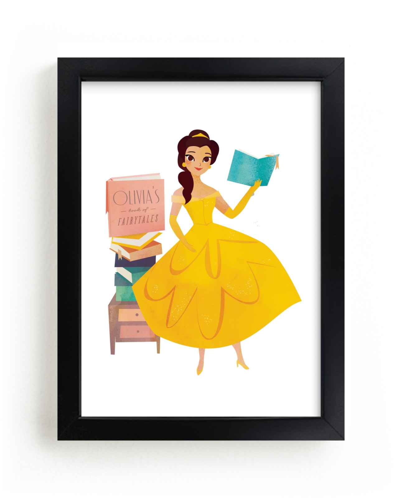 "Storytime with Belle from Disney's Beauty And The Beast" - Disney Custom Open Edition Children's Art Print by Lori Wemple in beautiful frame options and a variety of sizes.