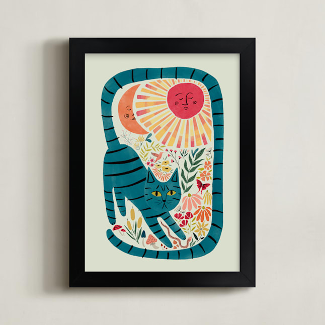 "Synchronized Nature" - Art Print in abysmal teal by Megan Zang - Framed