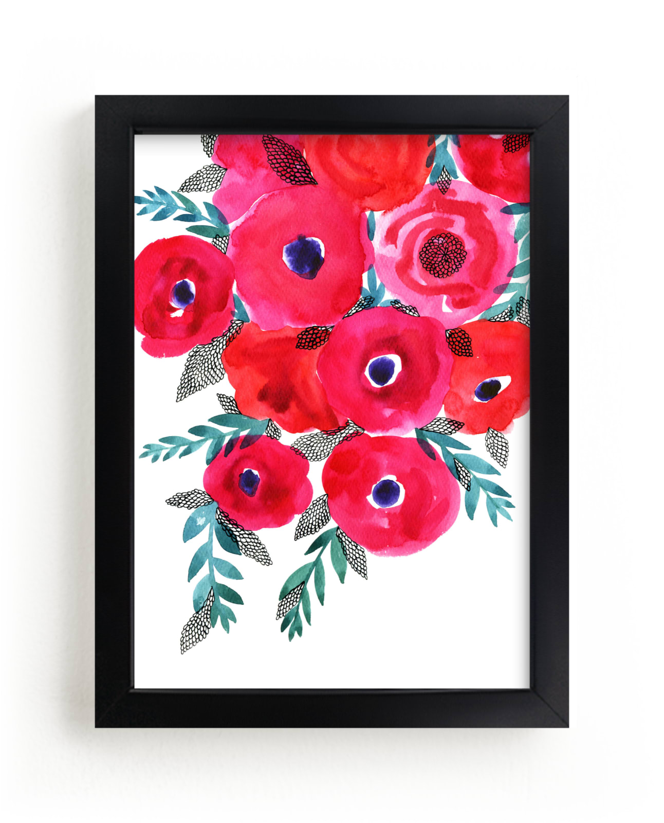 "Red flowers bouquet" - Limited Edition Art Print by Alexandra Dzh in beautiful frame options and a variety of sizes.