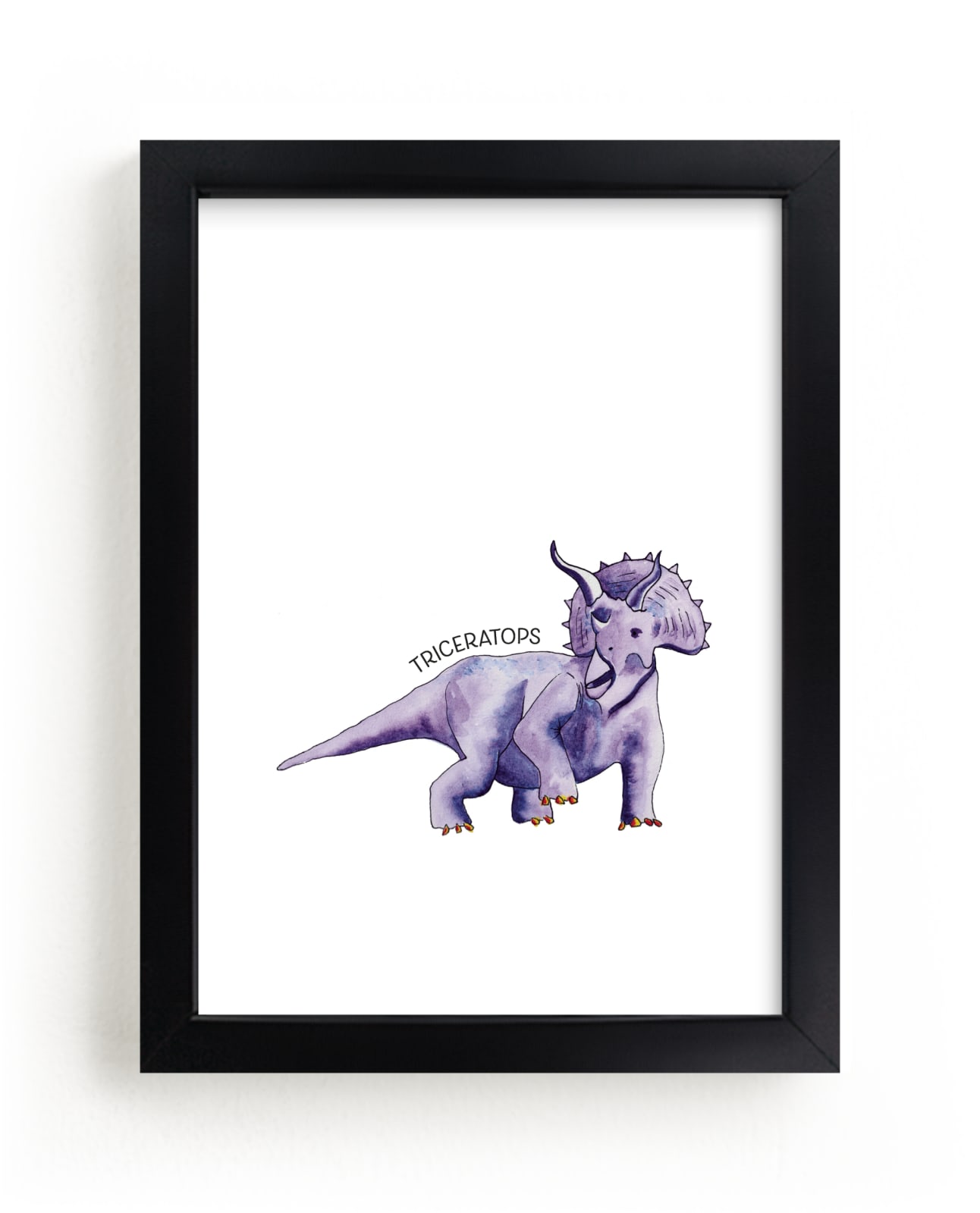 "Watercolor Dino Party Triceratops" by Rachel Getz in beautiful frame options and a variety of sizes.