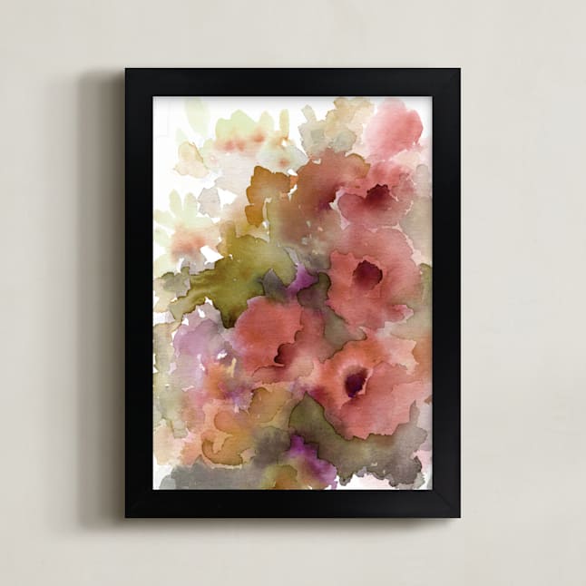 "Baba's Garden" - Art Print in peachy terra cotta by Amelia Gluba - Framed