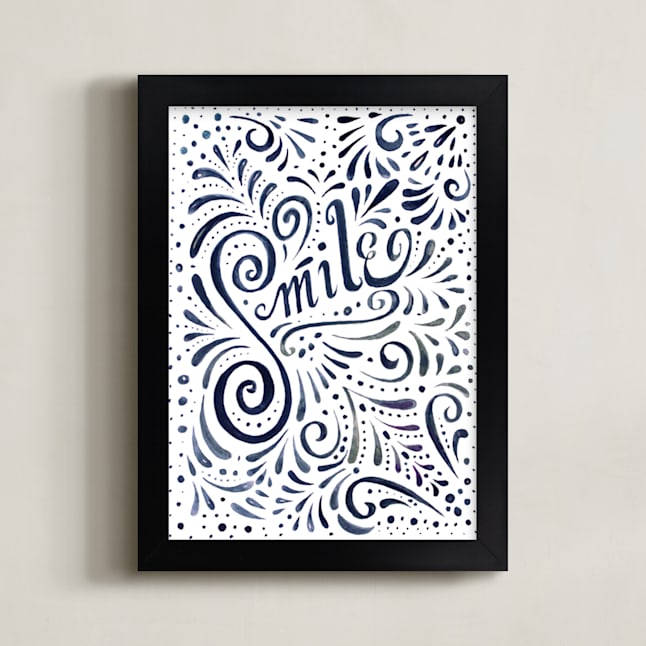 "Ornamental Smile" - Art Print in Violet Blue by Cynthia Oswald - Framed