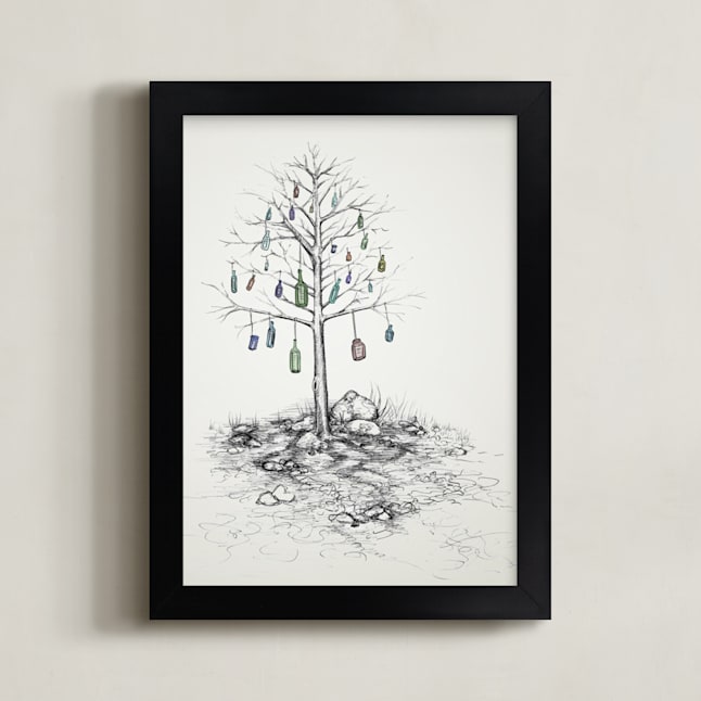 "Time Capsule" - Art Print in Glass Blue by Cynthia Oswald - Framed