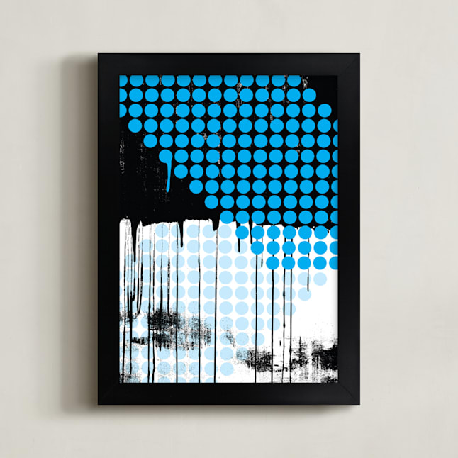 "Blue Rain" - Art Print in Cyan by Amanda Sheil - Framed