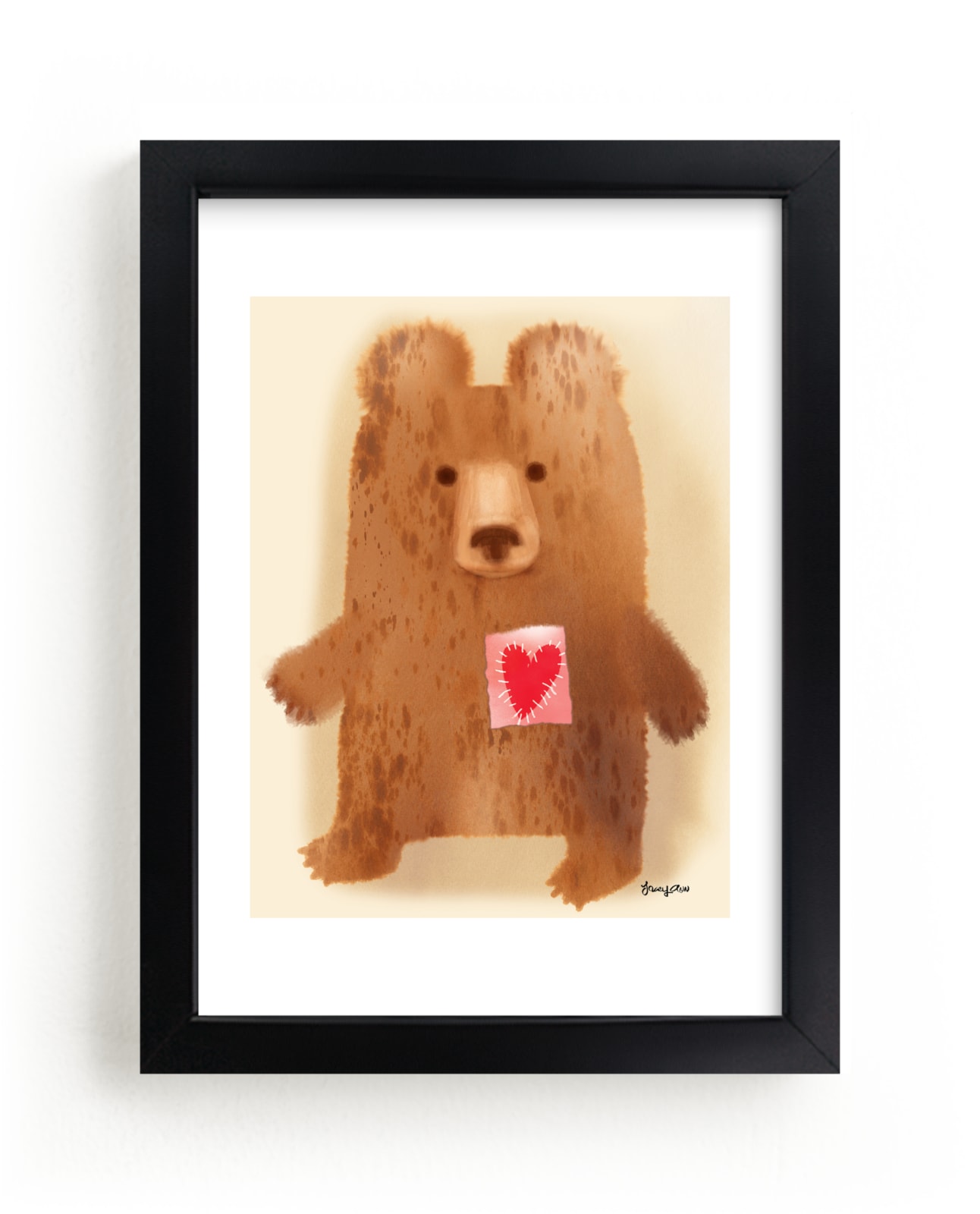 "Big Heart Bear" - Art Print by Tracy Ann in beautiful frame options and a variety of sizes.
