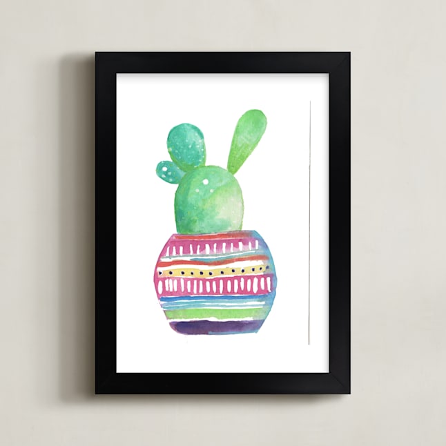 "Wee Cactus" - Art Print in cactus green by Christi Parks - Framed
