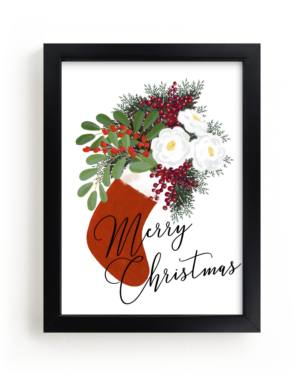 "Merry Christmas floral stocking" by Rosana Laiz Blursbyai in beautiful frame options and a variety of sizes.