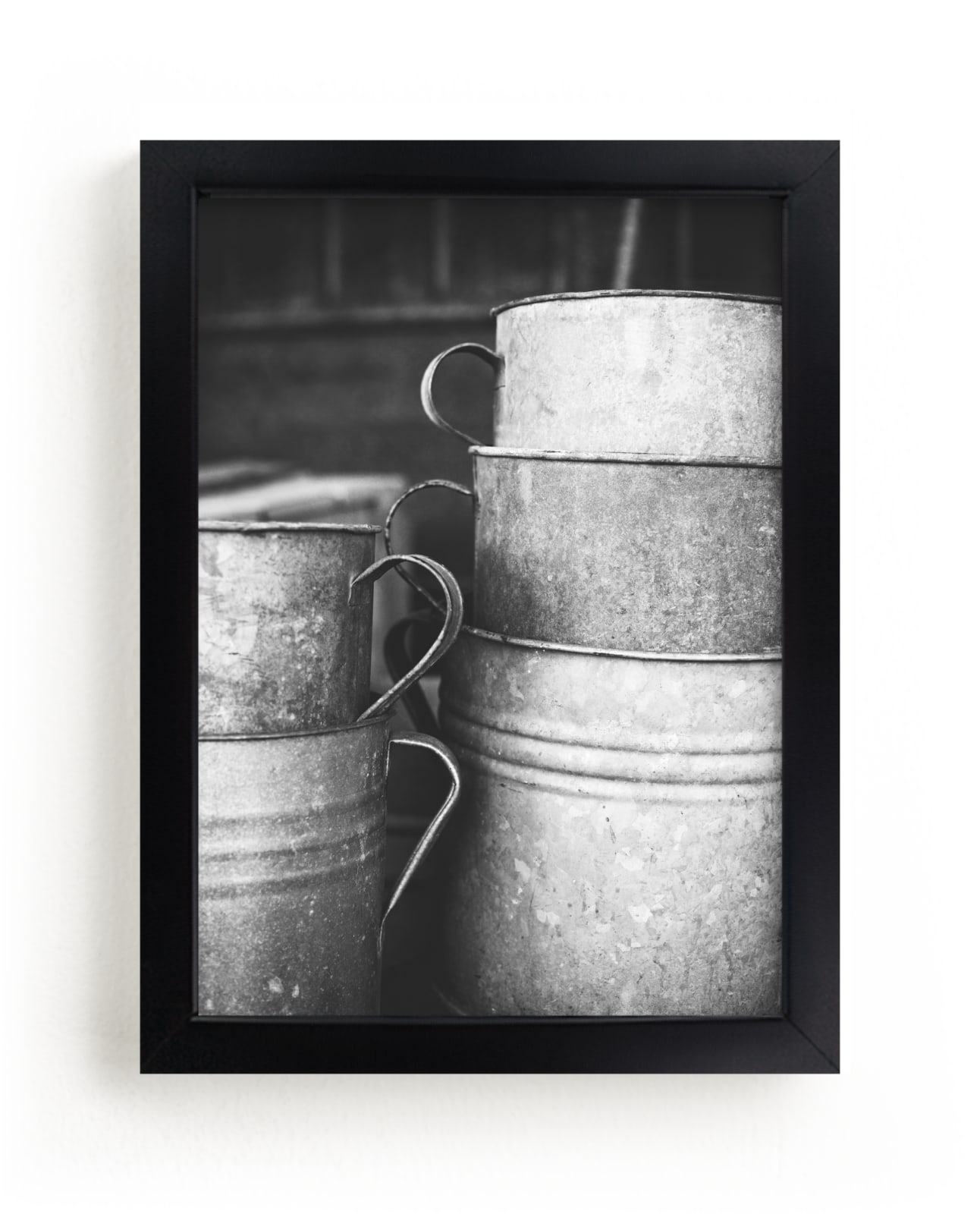 "Old Stacked Metal Bins" by Alexis Arnold in beautiful frame options and a variety of sizes.