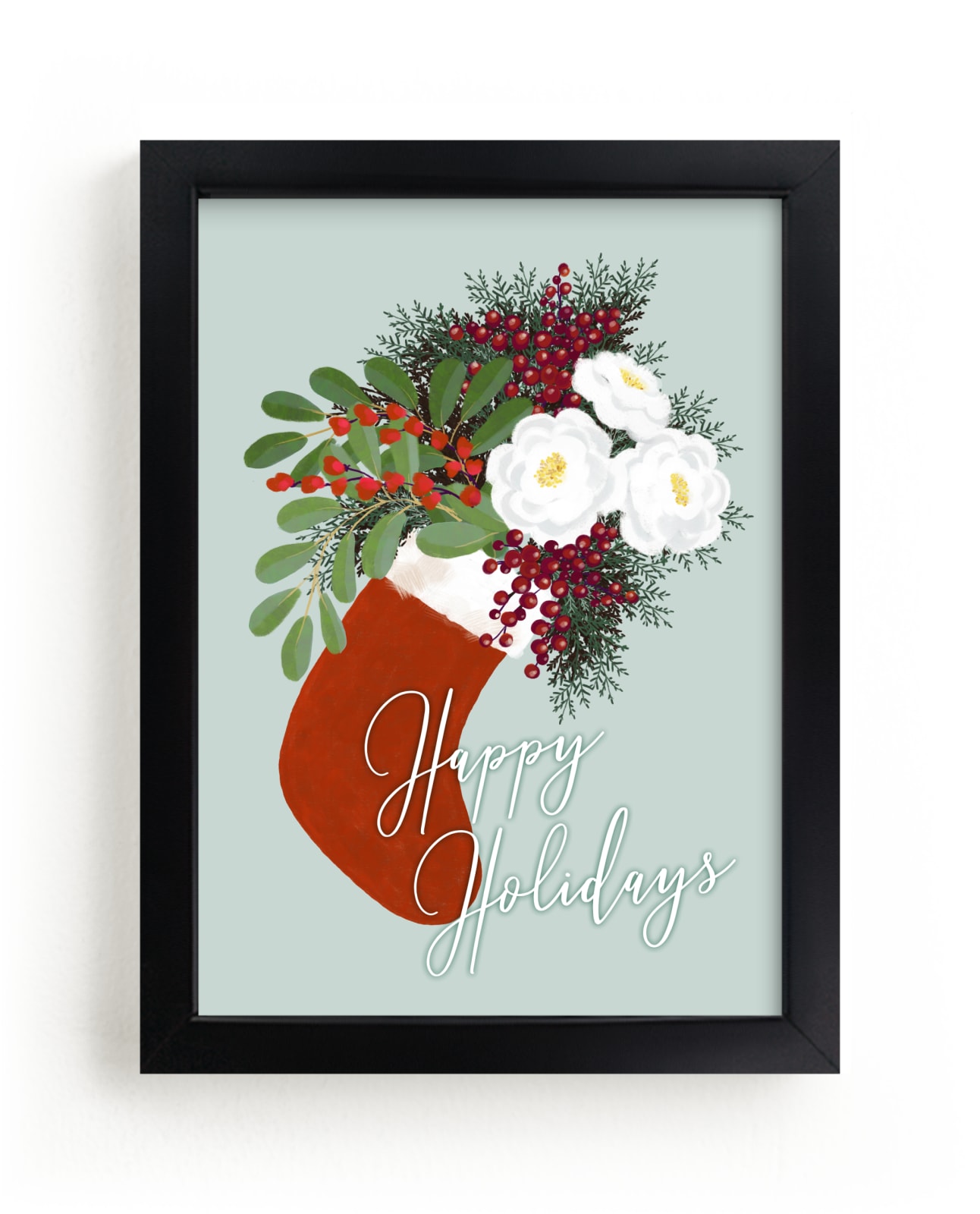 "Floral holiday stocking" by Rosana Laiz Blursbyai in beautiful frame options and a variety of sizes.