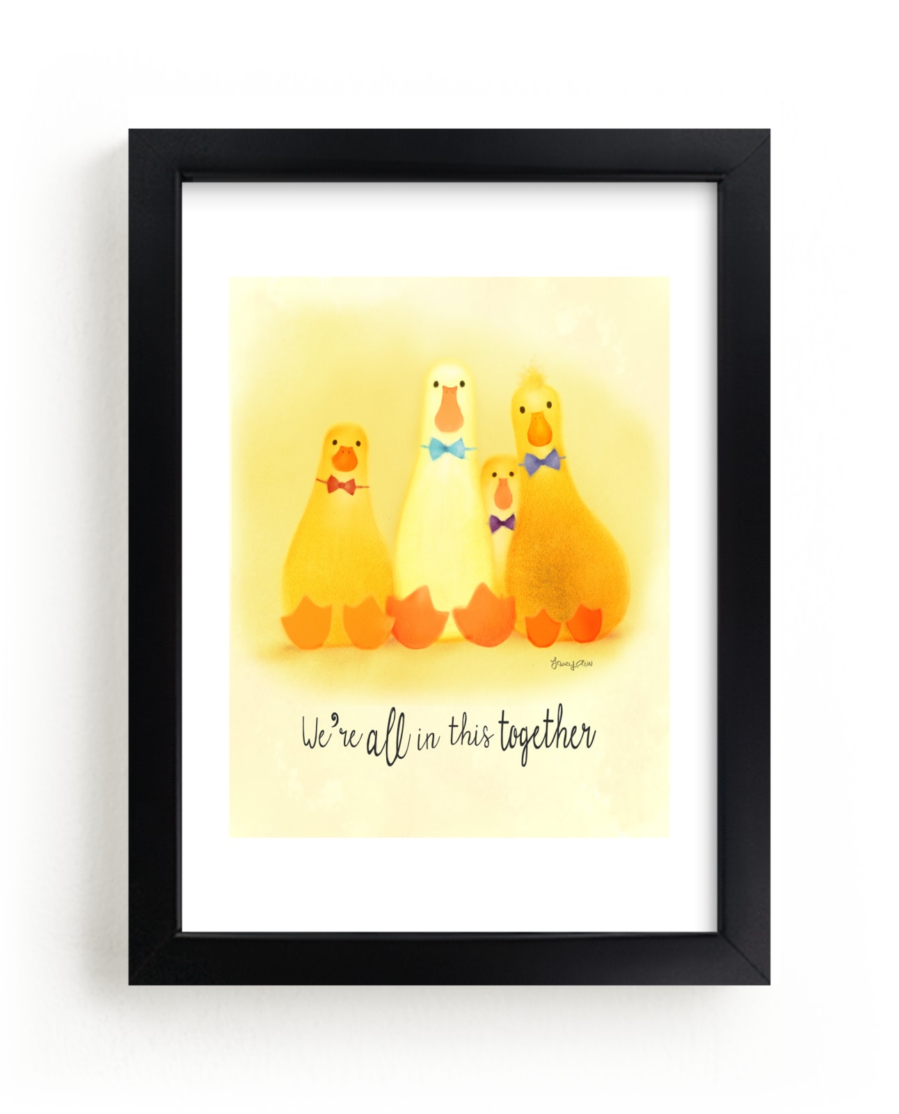 "Yellow Ducks, Ducky Family" - Art Print by Tracy Ann in beautiful frame options and a variety of sizes.
