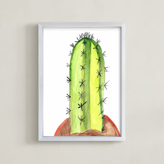 "Up Close Cactus " - Art Print in yellow green by TweetSweet - Framed