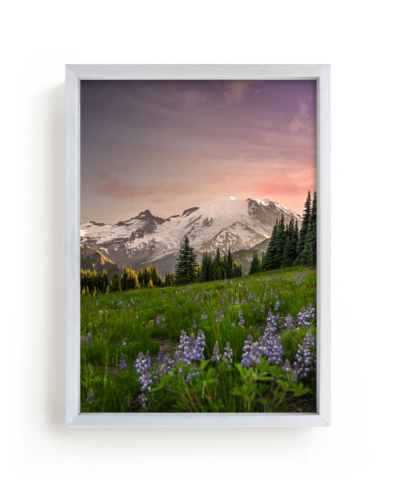 "Pastel Sunset Over Rainier" by Abby Ehntholt in beautiful frame options and a variety of sizes.