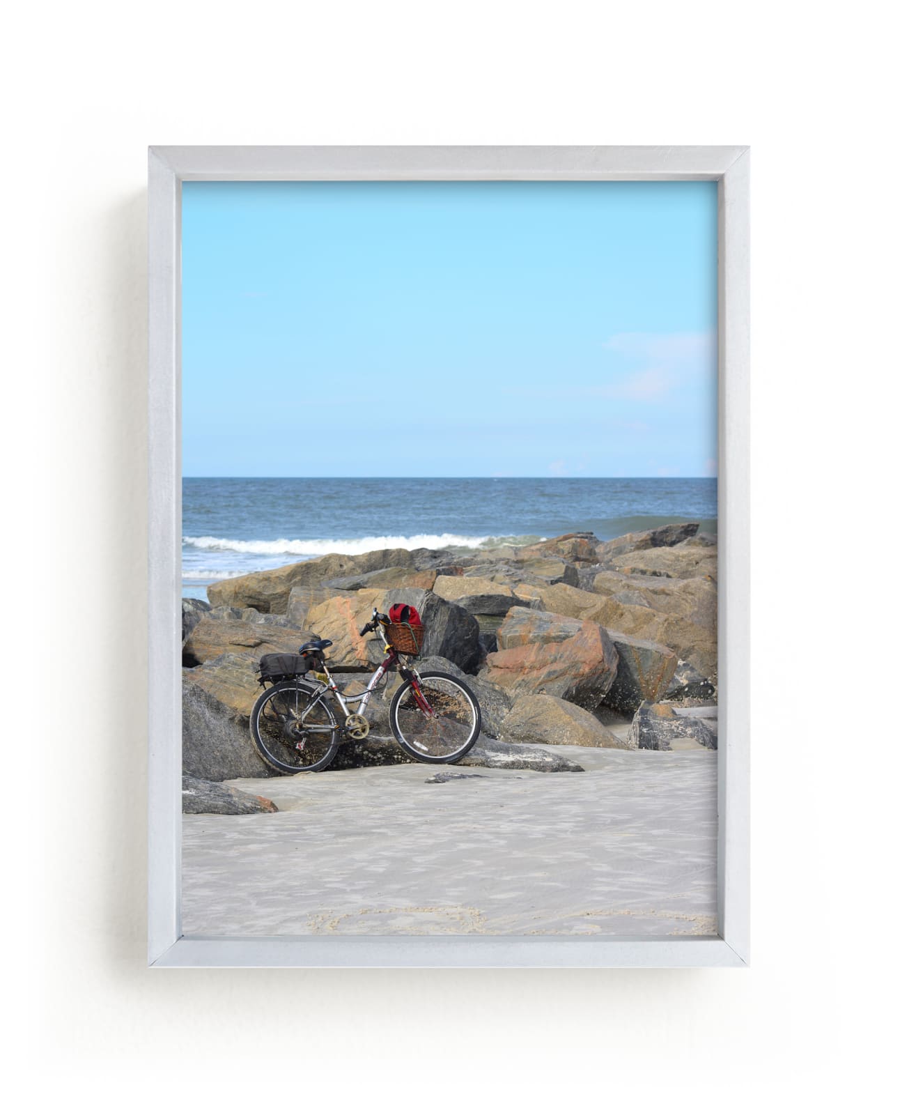 "Bike On The Beach" by Jonathan Brooks in beautiful frame options and a variety of sizes.