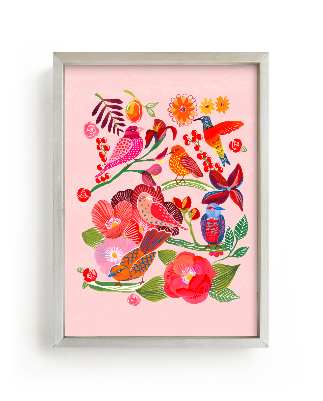 "Tropical Birds and Flowers" by Stick and Petal in beautiful frame options and a variety of sizes.