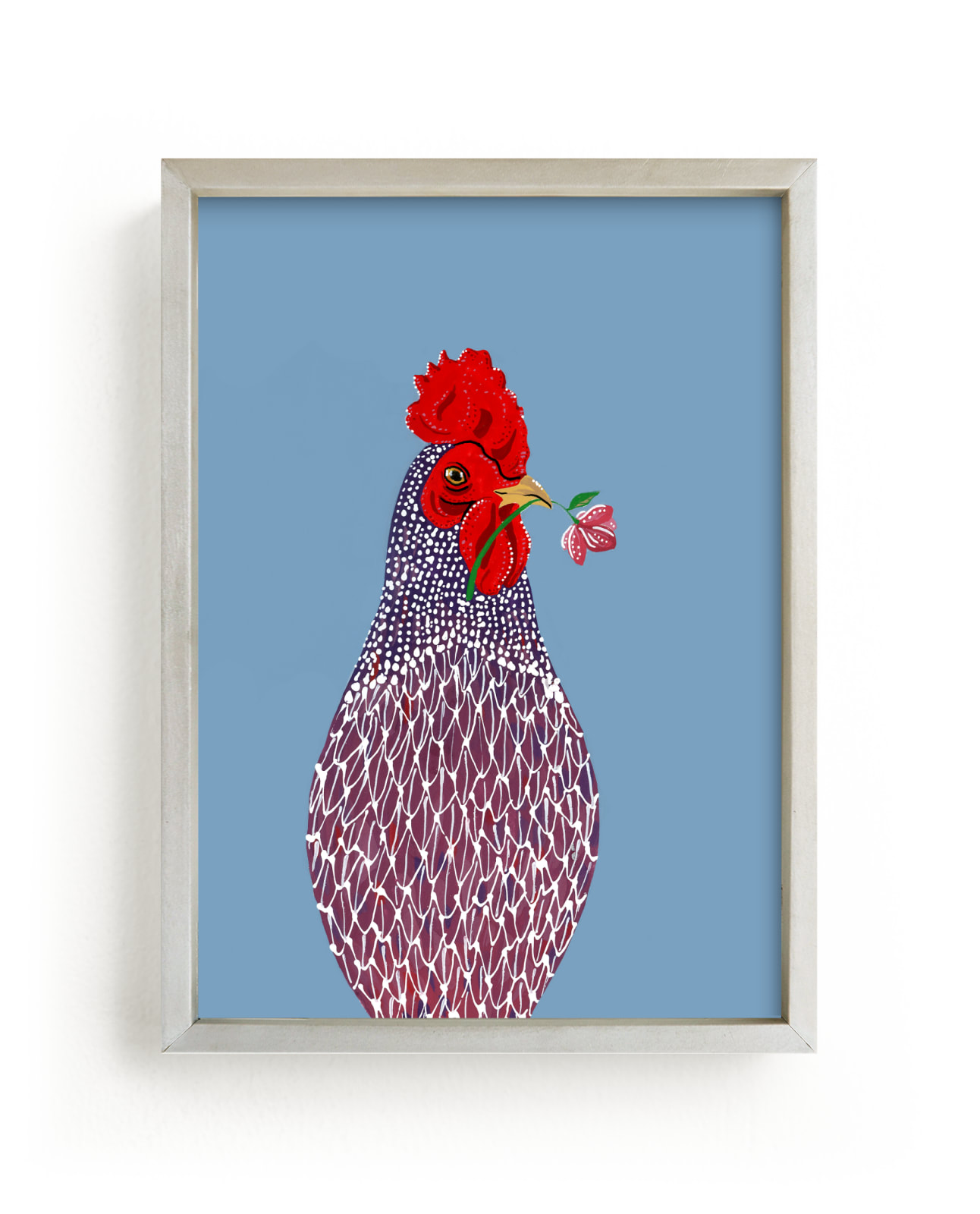 "Chicken Loves Flower" by Stick and Petal in beautiful frame options and a variety of sizes.