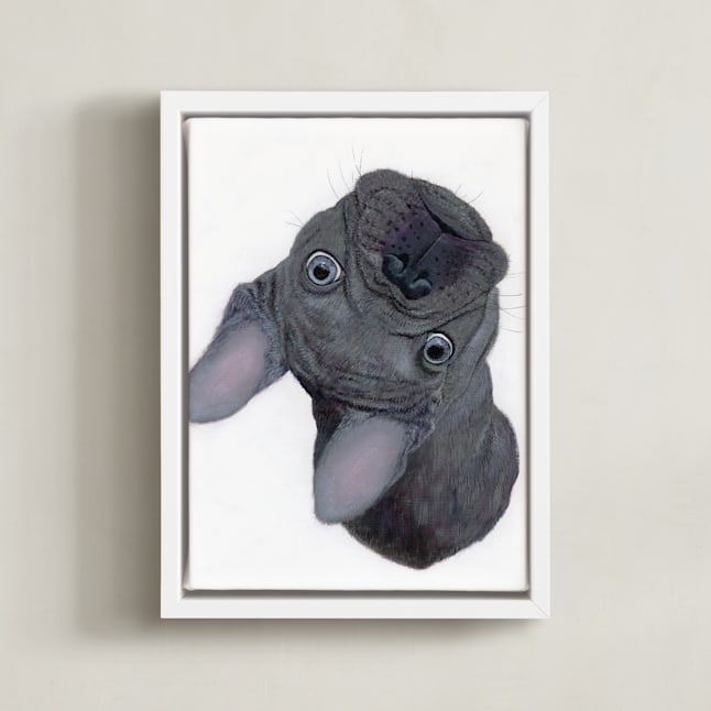 "Blue Frenchie" - Art Print in blue-ish by Deborah Chou - Framed Canvas