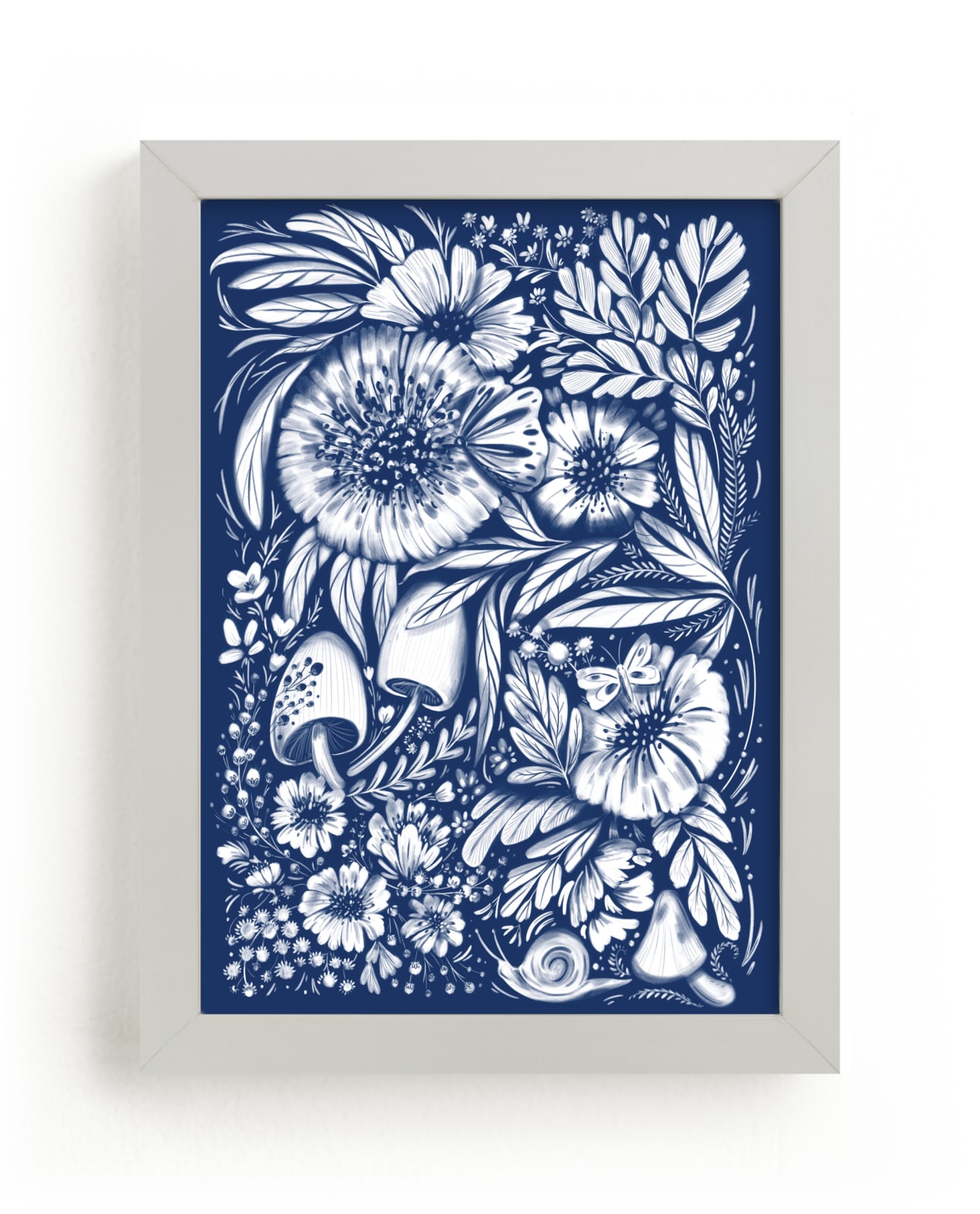 "Royal Blue Chalk Floral" - Limited Edition Art Print by Becky Nimoy in beautiful frame options and a variety of sizes.