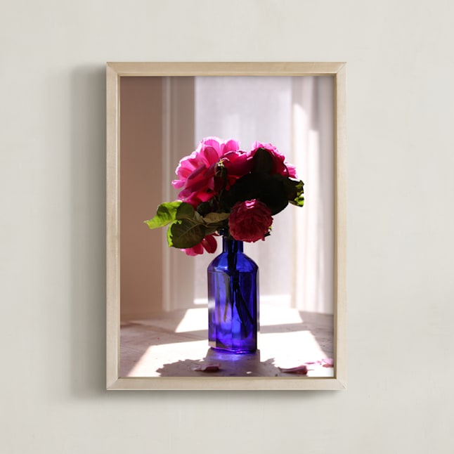 "Blue Vase Still Life Photograph" - Art Print in Dark Blue by Becky Nimoy - Framed