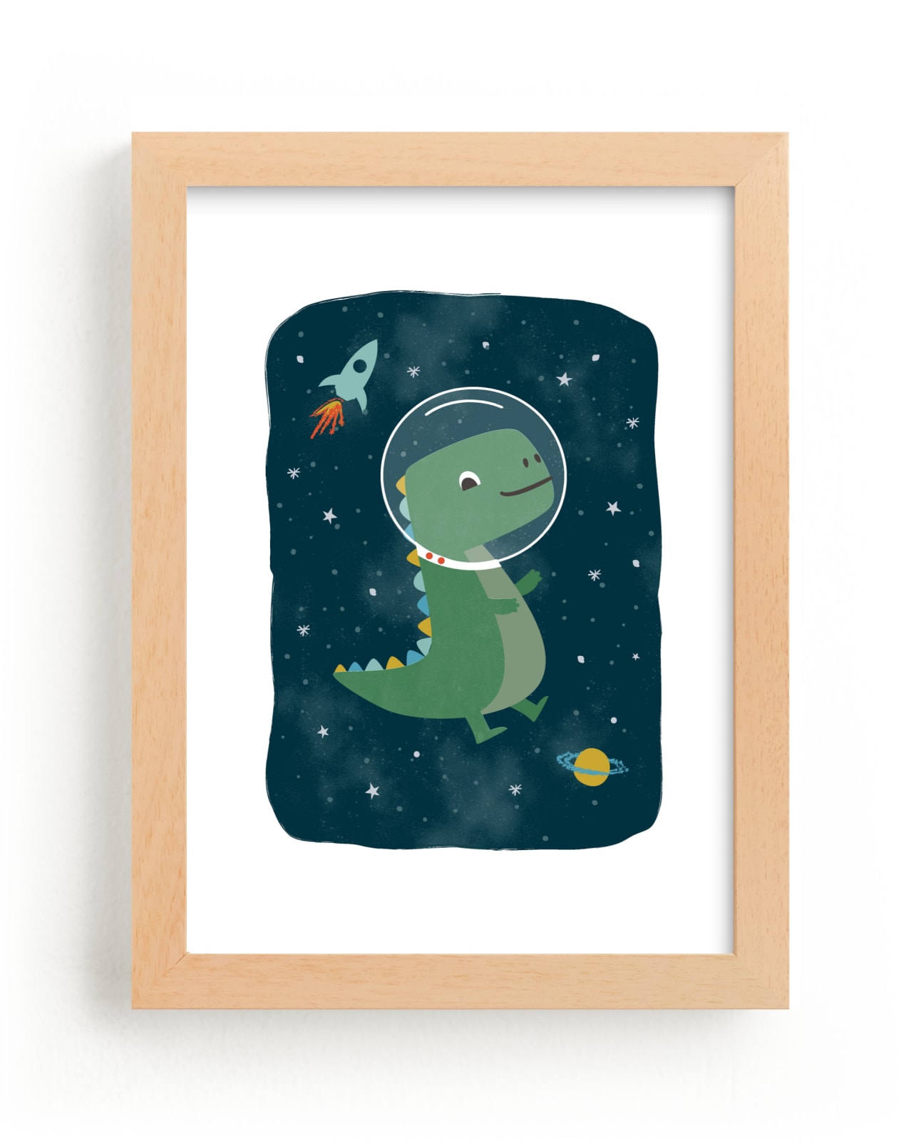 "Dinos in space" by Annie Holmquist in beautiful frame options and a variety of sizes.