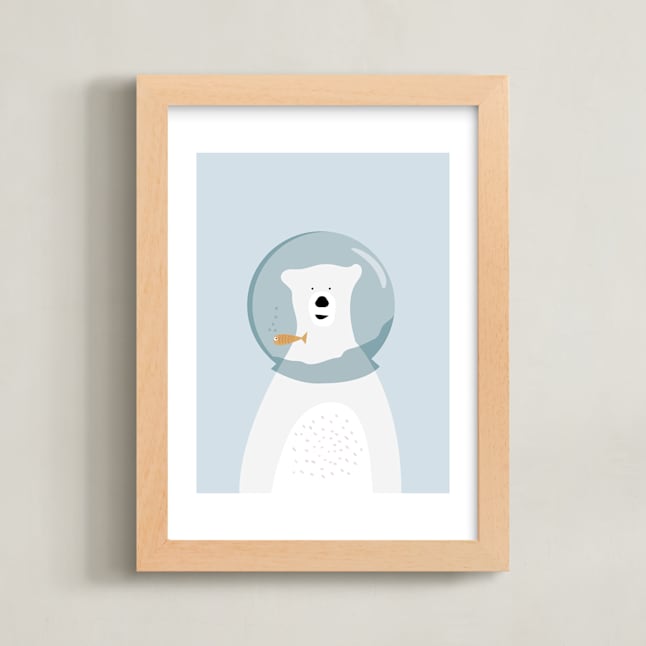 "Bear and Fish" - Art Print by Christie Garcia in beautiful frame options and a variety of sizes.