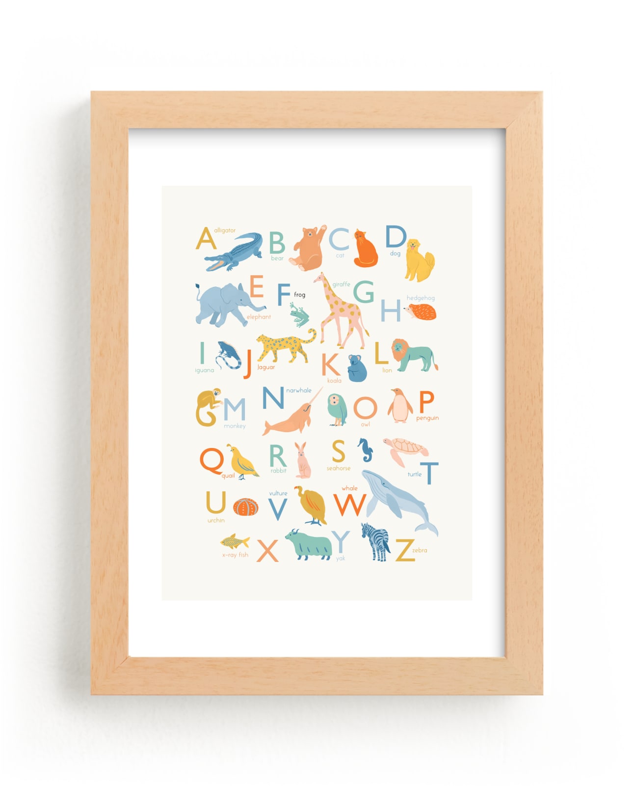 "Pastel ABC Animals" - Art Print by SunLee Art in beautiful frame options and a variety of sizes.