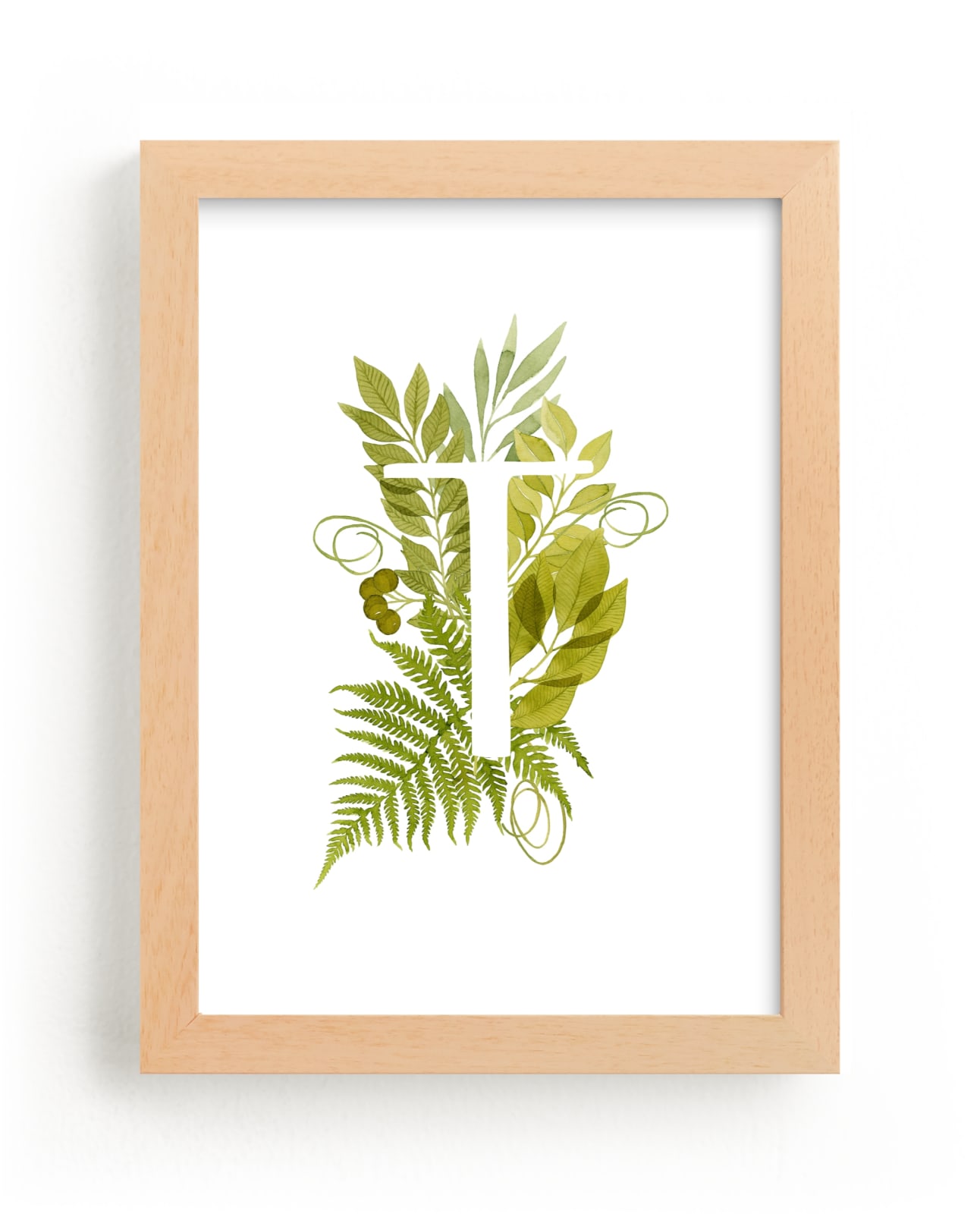 "Floral Monogram with Fern. Letter T" - Art Print by Helga Wigandt in beautiful frame options and a variety of sizes.