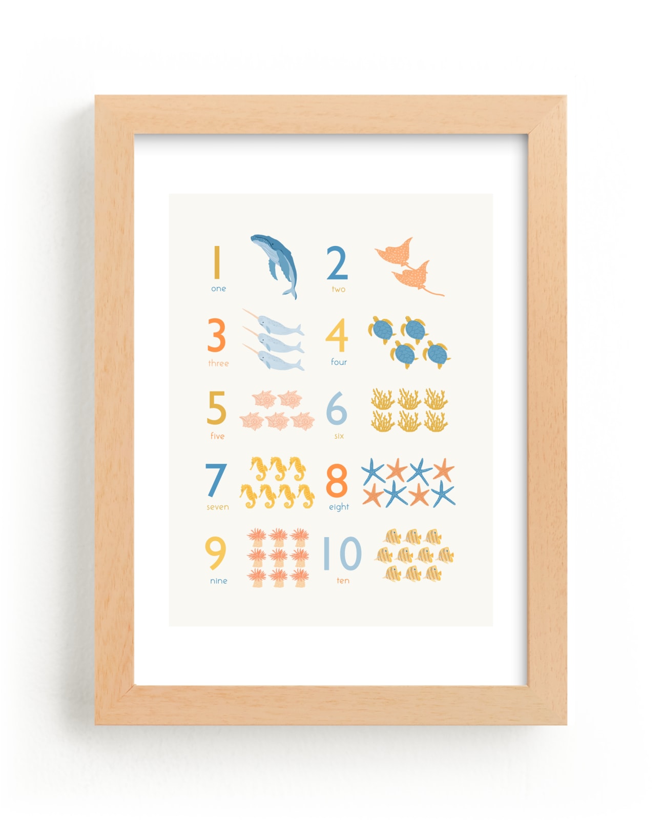 "Pastel Sea Animals Numbers" - Art Print by SunLee Art in beautiful frame options and a variety of sizes.