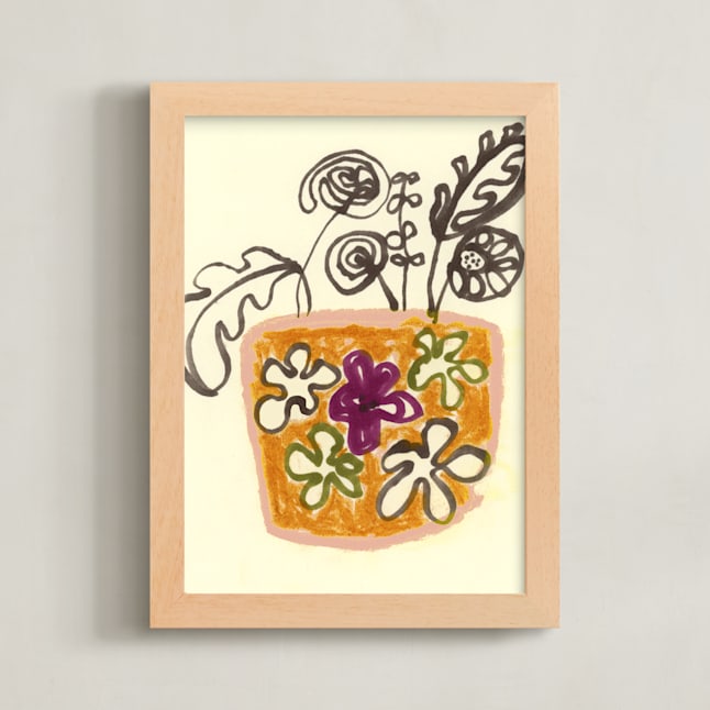 "Illustrated vase" - Art Print in YELLOW  vase by Bethania Lima - Framed