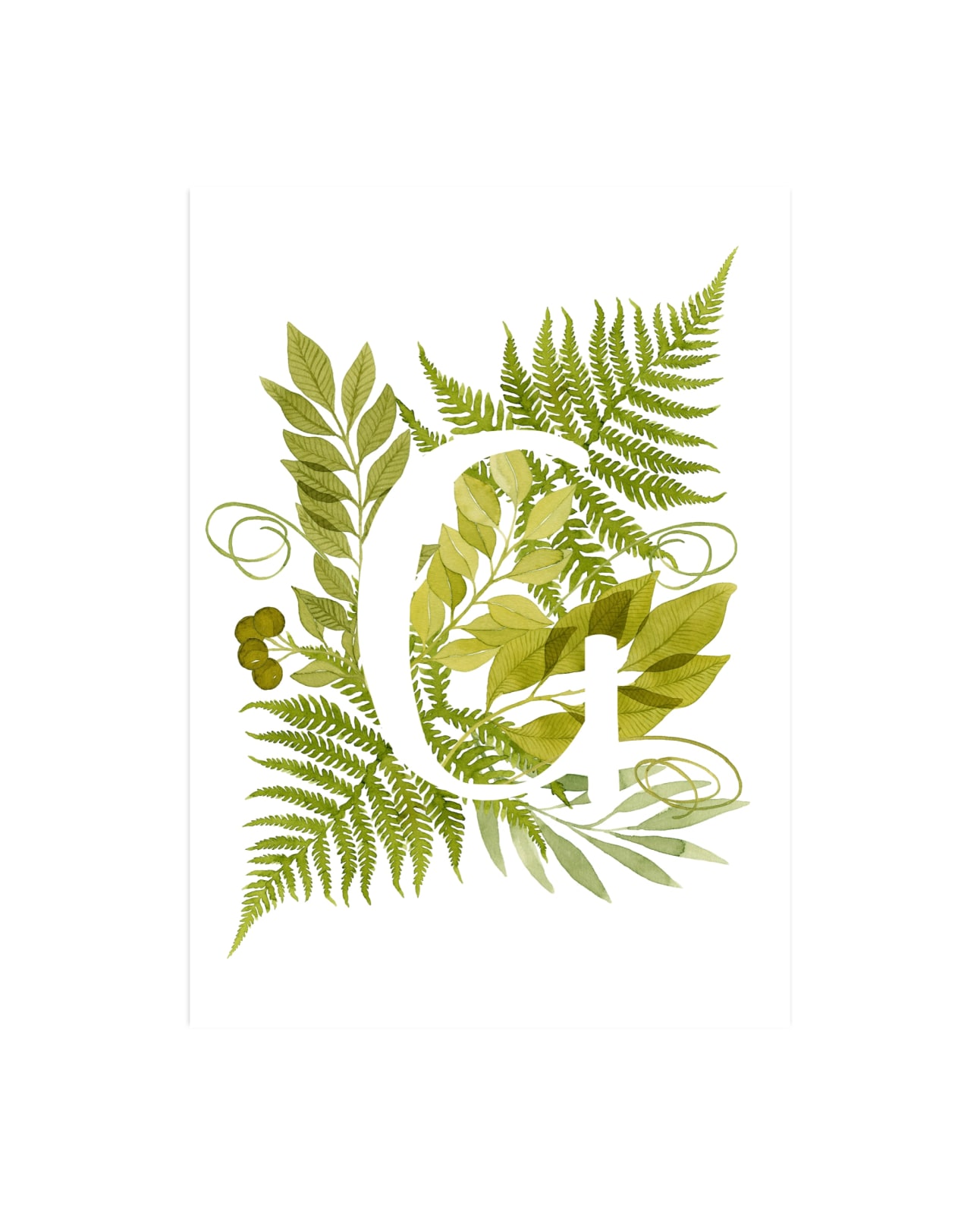 "Floral Monogram with Fern. Letter G" by Helga Wigandt in beautiful frame options and a variety of sizes.