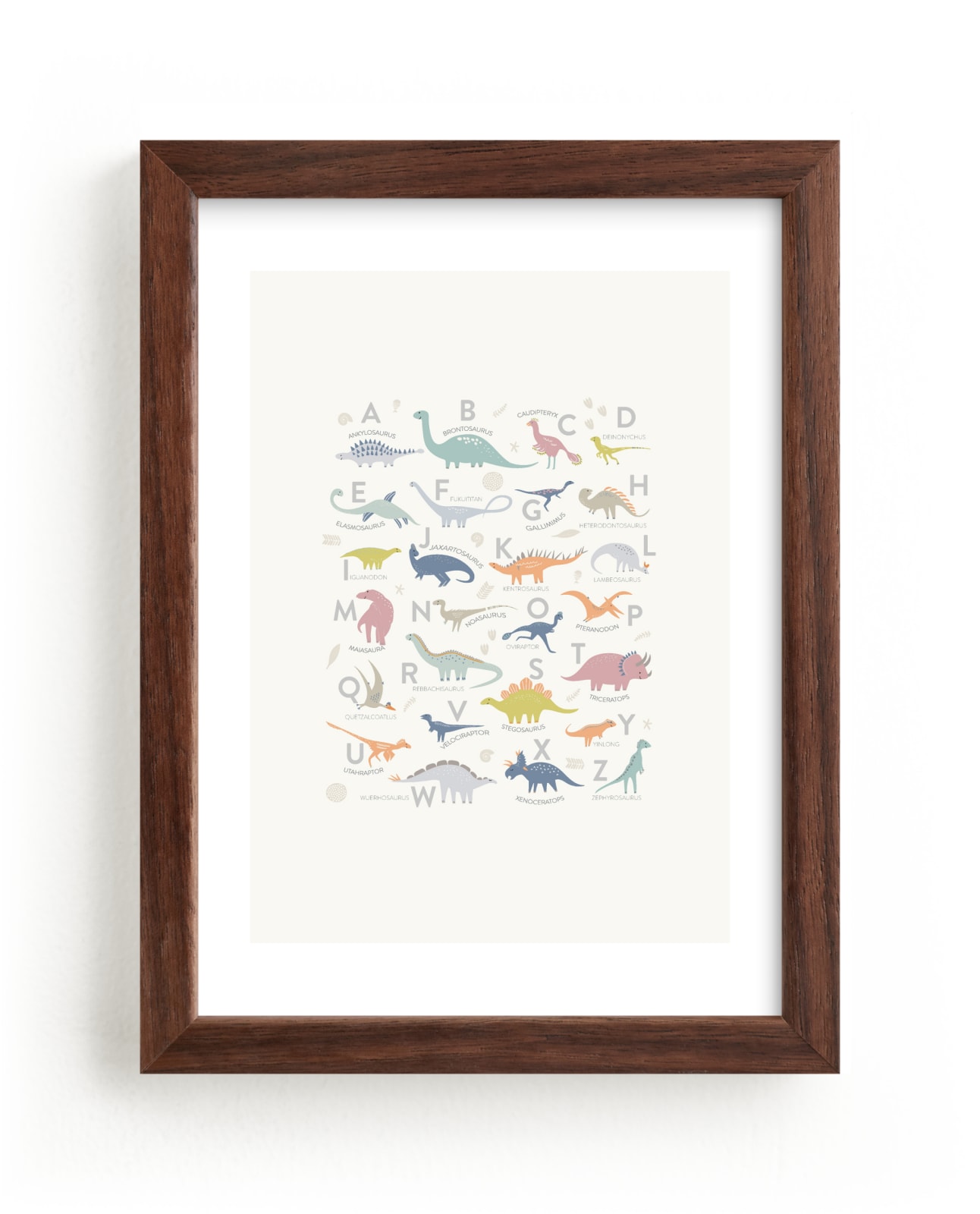 "Alphabet Dinos" by Teju Reval in beautiful frame options and a variety of sizes.