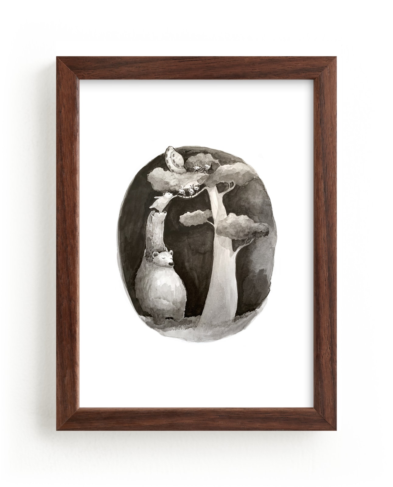 "Bears and Little Aliens" - Art Print in Soft Black by Sarah Holden - Framed