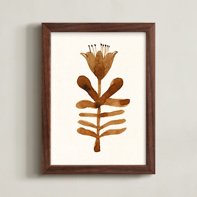 "Brown hand painted watercolour Flower" - Art Print in toffee brown by Lee-Anne Schmidt - Framed