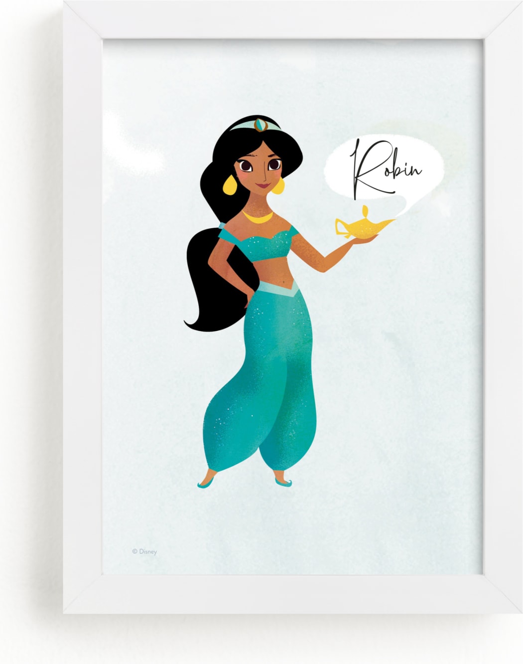 This is a blue, brown, green disney art by Lori Wemple called A Wish from Disney's Jasmine.