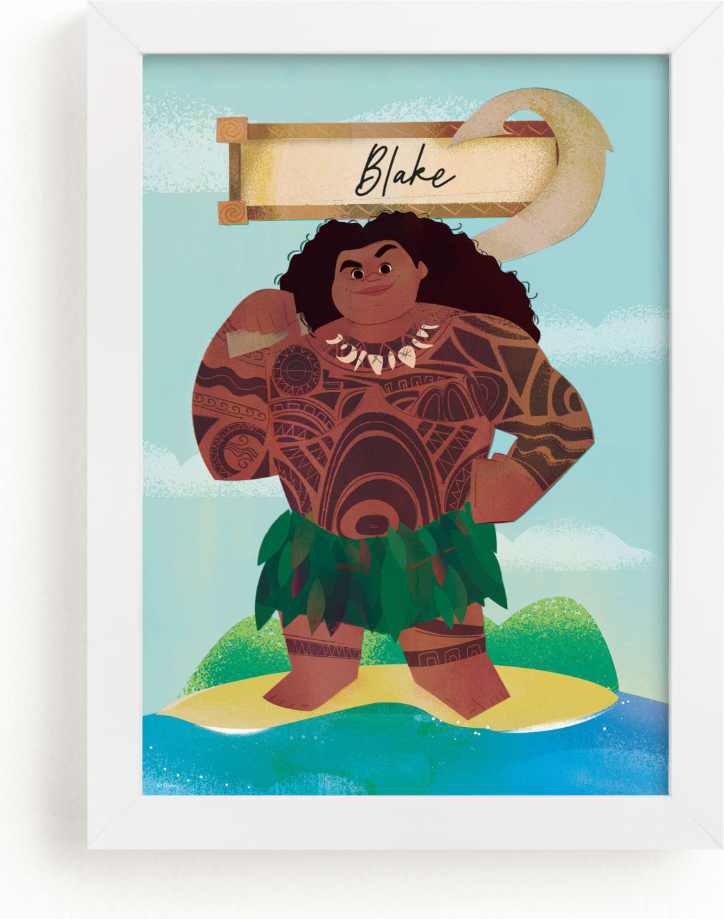 This is a blue disney art by Lori Wemple called Maui the Wayfinder from Disney's Moana.