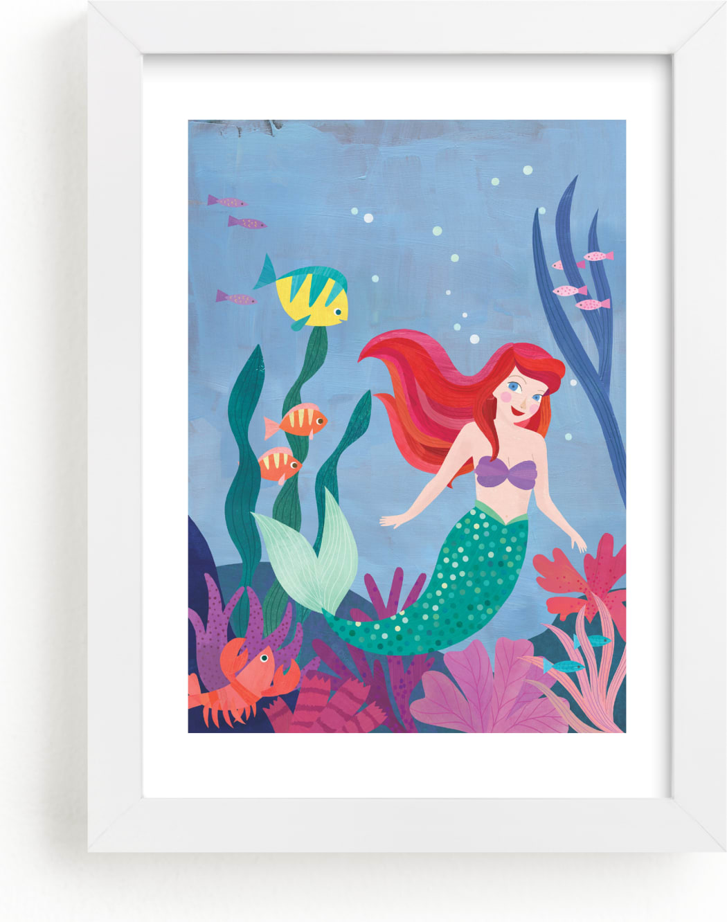 This is a blue, colorful disney art by melanie mikecz called Disney's Ariel & Friends.